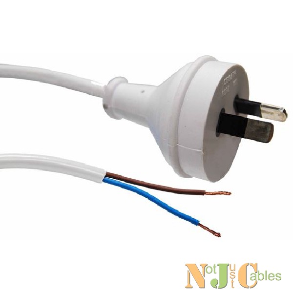 2M 2 Pin Plug to Bare End, 2 Core 0.75mm Cable White