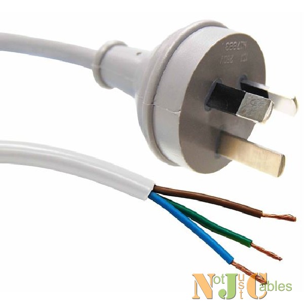 1M 3 Pin Plug to Bare End, 3 Core 1mm Cable White