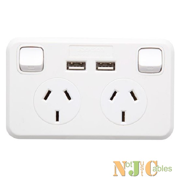 JACKSON 2 Socket Switched GPO with  x 2 USB Charging ports 2