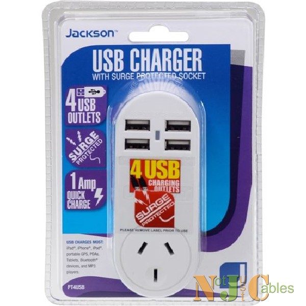 JACKSON Single Plug USB Wall        Charger, 4x USB Charging
