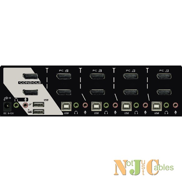 REXTRON 4 Port Dual DisplayPort USB KVM Switch with Audio